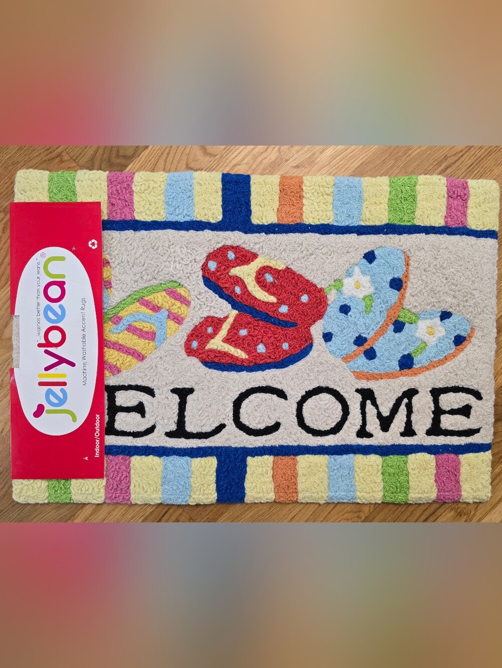 Jellybean 30x20 Flip Flop Welcome Mat Indoor/Outdoor Accent Rug Beach Summer Fun